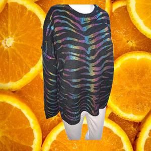 AndTheWhy Black with‎ Colorful Zebra Print Sweater Size M/L